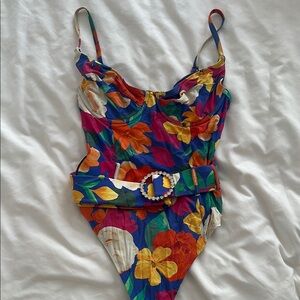 Floral One-Piece Swimsuit with Belt
